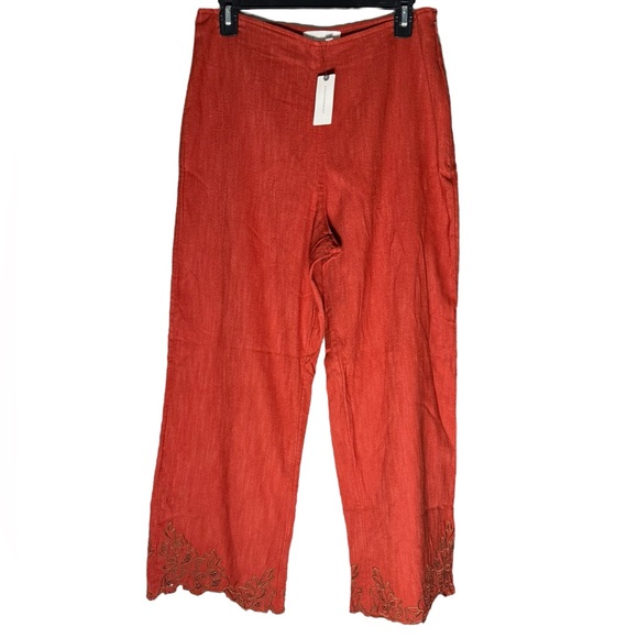 Anthropologie Pants - Anthropologie Embroidered Pants Womens Sz 10 Wide Leg Crop High Rise Casual NWT